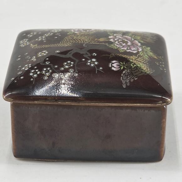 ASAHI trinket Ring Box Jewelry Ceramic Vintage Small 2.75 X 2.75 X 1.5 Peacock - Picture 12 of 12